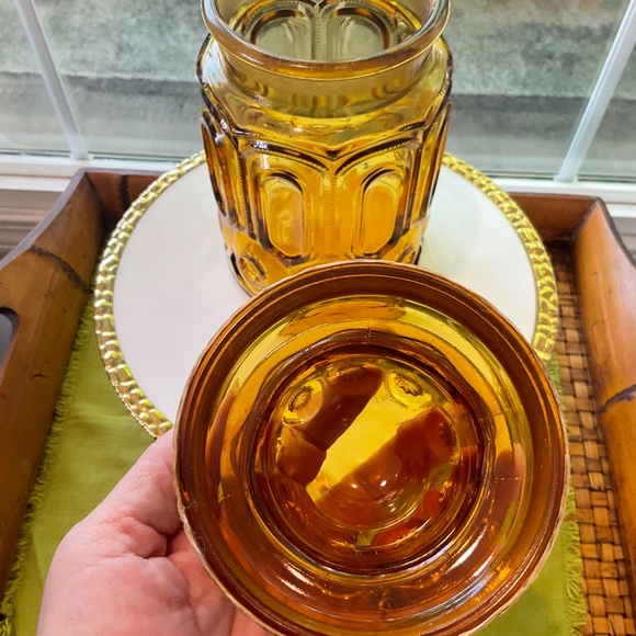 Vintage L.E. Smith Moon & Stars Amber Glass Large Canister w/Lid Circa 1970s - Picture 6 of 7